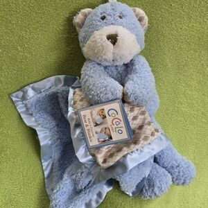 NWT Cozy Blue+ Tan Teddy Bear & 14x16" Lovey Security Blanket By CoCaLo Baby (1)